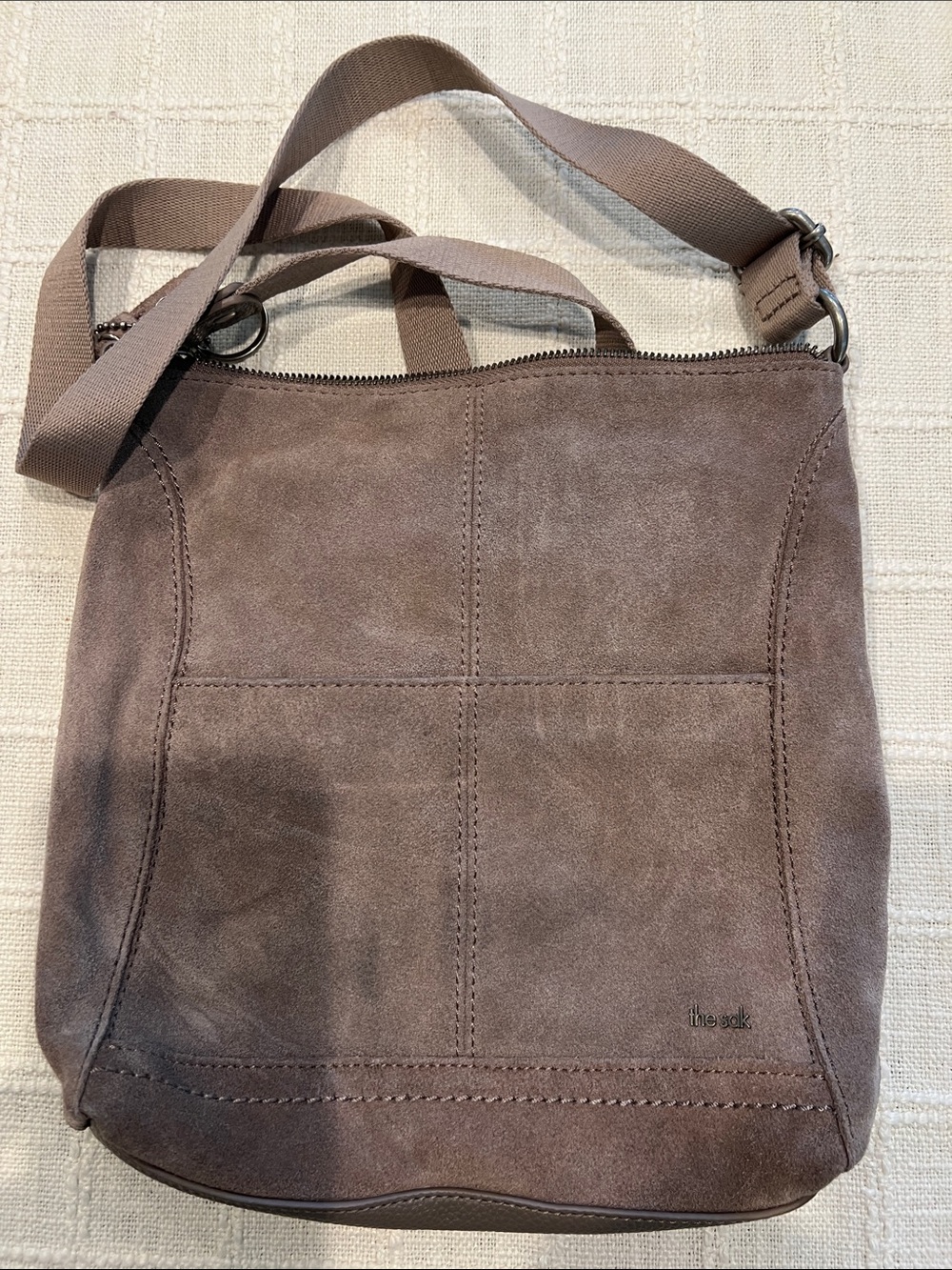 The Sak Suede Crossbody  Bag in Taupe Brown